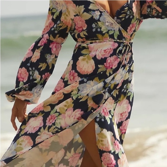 Maaji Floral Aubree Kimono Maxi Dress Cover Up in Navy Midnight Garden - Picture 3 of 9